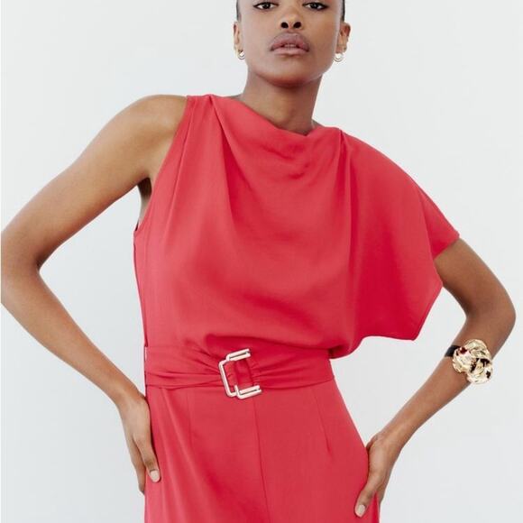 ZARA ASYMMETRIC CREPE BUCKLE JUMPSUIT - Picture 4 of 12